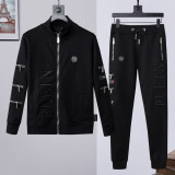 Autumn Men's Embroidered Logo Jacket Pants Set Black 906