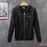 Autumn Men's Embroidered Logo Hooded Jacket Pants Set Black P810
