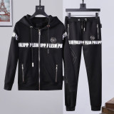Autumn Men's Printed Logo Hooded Jacket Pants Set Black 881