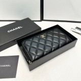Original 5A Women's Metal Logo Quilted Sewn Finish Cowhide Wallet black
