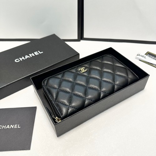 Original 5A Women's Metal Logo Quilted Sewn Finish Cowhide Wallet black