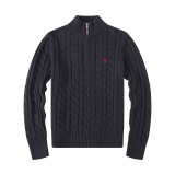 5A Cable-Knit Cotton Quarter-Zip Sweater Black
