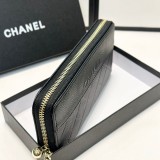 Women's Metal Logo Quilted Sewn Finish Cowhide Wallet black 0862