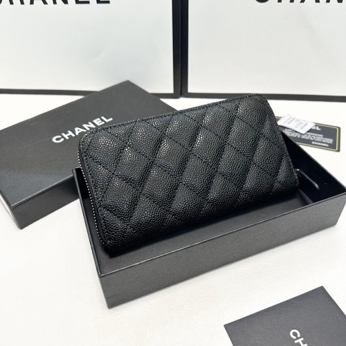 Original 5A Women's Metal Logo Quilted Sewn Finish Cowhide Wallet black