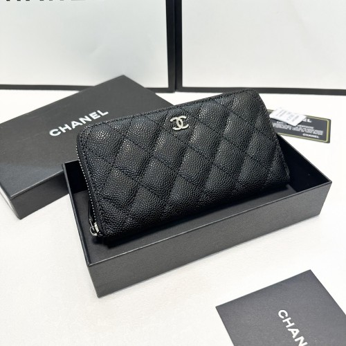 Original 5A Women's Metal Logo Quilted Sewn Finish Cowhide Wallet black