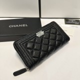 Original 5A Women's Metal Logo Quilted Sewn Finish Cowhide Wallet black