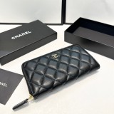 Original 5A Women's Metal Logo Quilted Sewn Finish Cowhide Wallet black