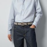 Original 5A Double GG Logo Printed Slide Buckle Belt Khaki 3.5cm