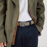 Original 5A Double GG Logo Printed Slide Buckle Belt Khaki 3.5cm