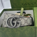 Original 5A Double GG Logo Printed Slide Buckle Belt Khaki 3.5cm