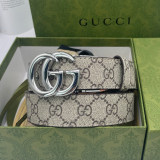 Original 5A Double GG Logo Printed Slide Buckle Belt Khaki 3.5cm