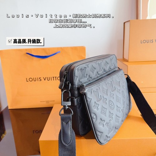 Original 5A Men's Pochette Trio Classic Full Print Coated Canvas Panel Leather Mailman Bag Single Shoulder Crossbody Bag