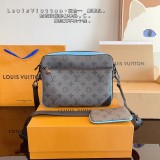Original 5A Men's Pochette Trio Monogram Messenger Bag Grey M11648 24x4x19cm