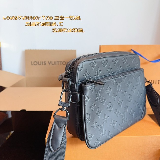 Original 5A Men's Pochette Trio Fashionable Versatile Messenger Bag Black Grey