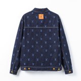 Men and Women Embroidered Logo Denim Jacket Jeans Set Navy Blue