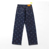 Men and Women Embroidered Logo Denim Jacket Jeans Set Navy Blue