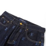Men and Women Embroidered Logo Denim Jacket Jeans Set Navy Blue