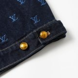 Men and Women Embroidered Logo Denim Jacket Jeans Set Navy Blue