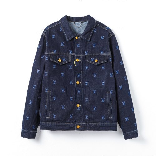 Men and Women Embroidered Logo Denim Jacket Jeans Set Navy Blue