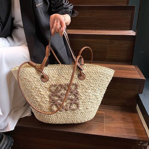5A Anagram Basket bag in iraca palm and calfskin Tote Bag
