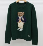 Wool Cashmere Blended Fabrics Oversized Soft Crewneck Warm Pullover Sweater Polo Embroidery Bear Loose Fit Jumper