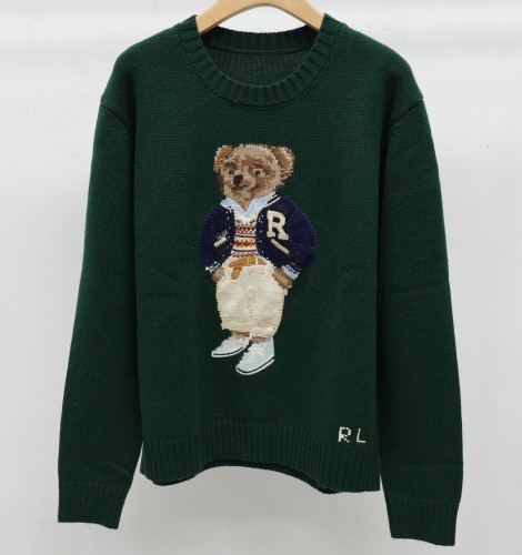 Wool Cashmere Blended Fabrics Oversized Soft Crewneck Warm Pullover Sweater Polo Embroidery Bear Loose Fit Jumper