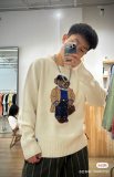 Women's 90% Wool Oversized Soft Crewneck Warm Pullover Sweater Polo Embroidery Bear Loose Fit Jumper 00808