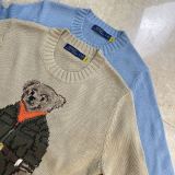 Women's 65% Cotton Oversized Soft Crewneck Warm Pullover Sweater Polo Embroidery Bear Loose Fit Jumper 00808