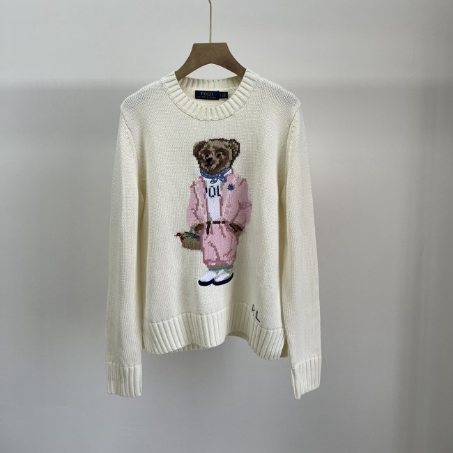 100% Cotton Oversized Soft Crewneck Warm Pullover Sweater Polo Embroidery Bear Loose Fit Jumper