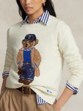 Women's 90% Wool Oversized Soft Crewneck Warm Pullover Sweater Polo Embroidery Bear Loose Fit Jumper 00808