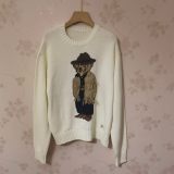100% Cotton Oversized Soft Crewneck Warm Pullover Sweater Polo Embroidery Bear Loose Fit Jumper