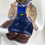 Women's 90% Wool Oversized Soft Crewneck Warm Pullover Sweater Polo Embroidery Bear Loose Fit Jumper 00808