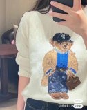 Women's 90% Wool Oversized Soft Crewneck Warm Pullover Sweater Polo Embroidery Bear Loose Fit Jumper 00808