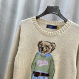 Women's 100% Cotton Oversized Soft Crewneck Warm Pullover Sweater Polo Embroidery Bear Loose Fit Jumper