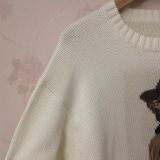 100% Cotton Oversized Soft Crewneck Warm Pullover Sweater Polo Embroidery Bear Loose Fit Jumper