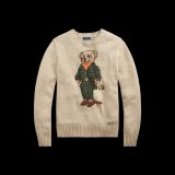 Women's 65% Cotton Oversized Soft Crewneck Warm Pullover Sweater Polo Embroidery Bear Loose Fit Jumper 00808