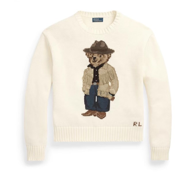 100% Cotton Oversized Soft Crewneck Warm Pullover Sweater Polo Embroidery Bear Loose Fit Jumper