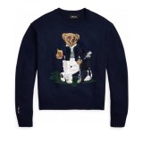 100% Cotton Oversized Soft Crewneck Warm Pullover Sweater Polo Embroidery Bear Loose Fit Jumper