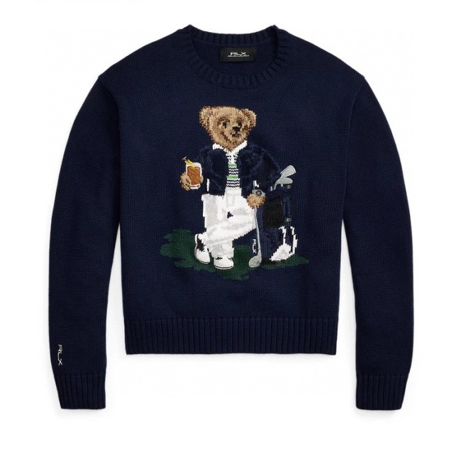 100% Cotton Oversized Soft Crewneck Warm Pullover Sweater Polo Embroidery Bear Loose Fit Jumper
