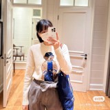 Women's 90% Wool Oversized Soft Crewneck Warm Pullover Sweater Polo Embroidery Bear Loose Fit Jumper 00808