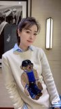 Women's 90% Wool Oversized Soft Crewneck Warm Pullover Sweater Polo Embroidery Bear Loose Fit Jumper 00808