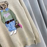 Women's 100% Cotton Oversized Soft Crewneck Warm Pullover Sweater Polo Embroidery Bear Loose Fit Jumper