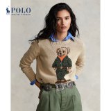 Women's 65% Cotton Oversized Soft Crewneck Warm Pullover Sweater Polo Embroidery Bear Loose Fit Jumper 00808