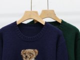 Wool Cashmere Blended Fabrics Oversized Soft Crewneck Warm Pullover Sweater Polo Embroidery Bear Loose Fit Jumper