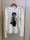 Women's 90% Wool Oversized Soft Crewneck Warm Pullover Sweater Polo Embroidery Bear Loose Fit Jumper 00808