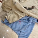 Women's 65% Cotton Oversized Soft Crewneck Warm Pullover Sweater Polo Embroidery Bear Loose Fit Jumper 00808