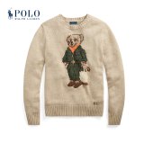 Women's 65% Cotton Oversized Soft Crewneck Warm Pullover Sweater Polo Embroidery Bear Loose Fit Jumper 00808