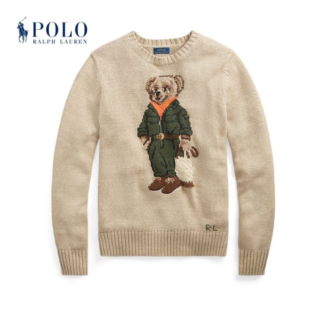 Women's 65% Cotton Oversized Soft Crewneck Warm Pullover Sweater Polo Embroidery Bear Loose Fit Jumper 00808