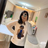 Women's 90% Wool Oversized Soft Crewneck Warm Pullover Sweater Polo Embroidery Bear Loose Fit Jumper 00808