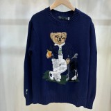 100% Cotton Oversized Soft Crewneck Warm Pullover Sweater Polo Embroidery Bear Loose Fit Jumper